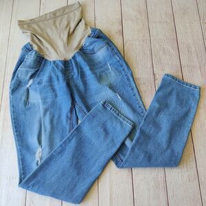 Jessica Simpson Light Blue Straight Leg Distressed Maternity Jeans L